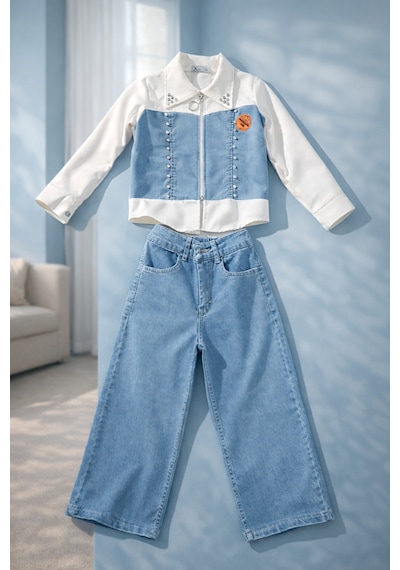 Uğur Bebe Taşlı Kot Parçalı Fermuarlı Gömlek Geniş Paça Esnek Mavi Kot Pantolon Bayramlık Mavi Krem Mavi Krem Uğur Bebe Taşlı Kot Parçalı Fermuarlı Gömlek Geniş Paça Esnek Mavi Kot Pantolon Bayramlık Mavi Krem Mavi Krem