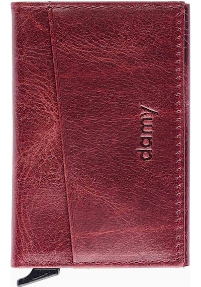 Damy Hakiki Deri Unisex Mekanizmalı Kartlık 611Cr - Bordo Bordo
