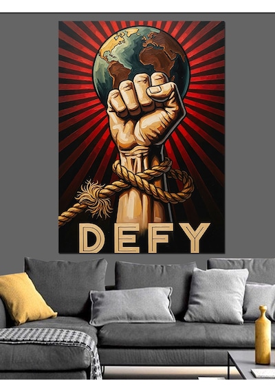 Dünyayı Sıkan El Posteri Dekoratif Kanvas - Mdf Ahşap Tablo