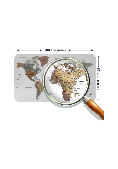 Türkçe Eğitici Ülke Ve Başkent Detaylı Atlası Dünya Haritası Duvar Sticker -60x105-3852 - Renkli Çok Renkli