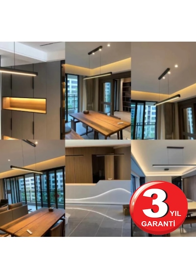 Linear 150cm Siyah Kasa Ledli Sarkıt Modern Led Avize, Salon, Mutfak, Masa Üstü Avize Aydınlatma Gün Işığı
