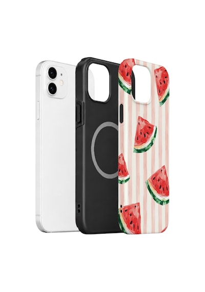 Apple iPhone Uyumlu 11 Vorian Çift Katmanlı Magsafe Kılıf Watermelon Blush Stripe