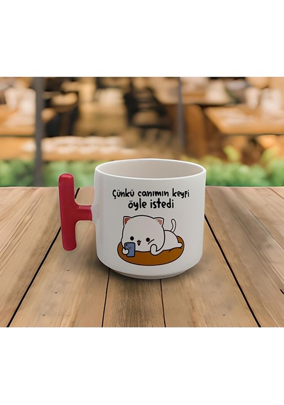 Latte & Espresso El Yapımı Mochi Cat Canım Öyle Istedi Baskılı T Kulp Kupa 200 Ml Beyaz