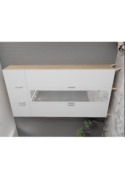 Açelya Portmanto Vestiyer Meşe Beyaz 135 cmM5