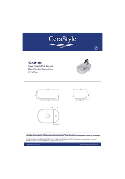 Turkuaz Cerastyle Aqua Tezgahüstü Mat Gri Lavabo 42 28 Cm