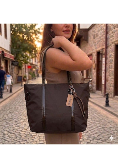 Aldorya Kumaş Shopper Omuz Çantası - Günlük Geniş El Ve Kol Çantası Kahve Rengi
