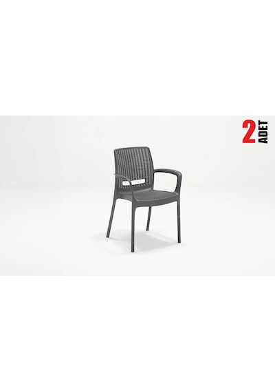 2 Adet Rattan Kollu Antrasit Sandalye Balkon Bahçe Teras Antrasit