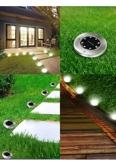 Ayrex 8 Ledli Solar Güneş Enerjili Beyaz Işık Su Geçirmez Bahçe Dekor Aydınlatma Lambası Bahçe Lambaları, Pasl