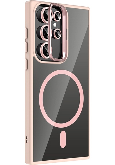 Joko Samsung Uyumlu Galaxy S23 Ultra Remim Lensli Magsafe Standlı Kapak - Pembe 0.2M-Çok Renkli