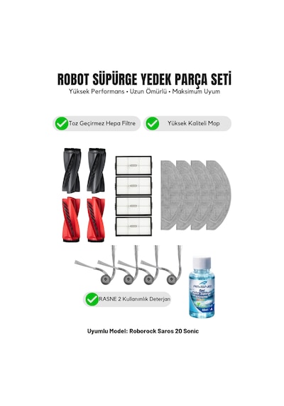 Roborock Saros 20 Sonic İle Uyumlu 2 Ana Fırça 4 Yan Fırça 4 Filtre 4 Mop 1 Deterjan 4.0