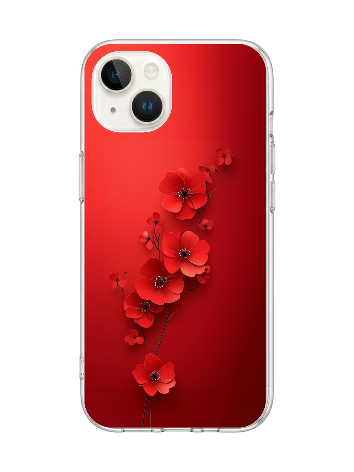 iPhone 13/14 Uyumlu Kırmızı Kardelenler Baskılı Silikon Kılıf Renkli