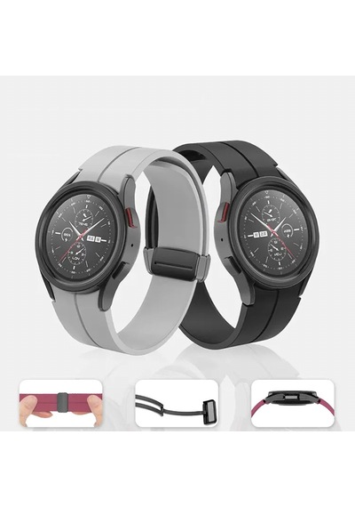 Ekılıf - Samsung Watch 5 44mm Uyumlu - Kordon Silikon Kordon Krd-84 - Mürdüm