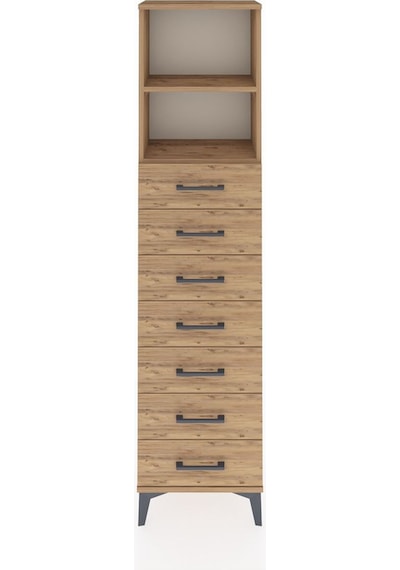 Arges Dolap 2 Raflı 7 Çekmeceli 44x30x182 Çam-çam Çam