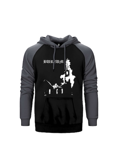 Burzum Burn Church Gri Renk Reglan Kol Kapşonlu Sweatshirt Gri