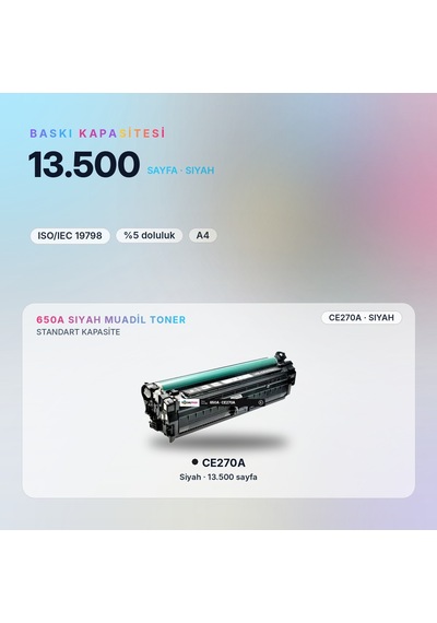 Hp 650a Ce270a Siyah Uyumlu Toner - Çipli / Color Laserjet Enterprise Cp5525 / M750