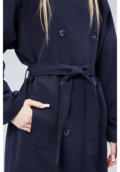 Kadın Oversize Kuşaklı Trençkot Lacivert