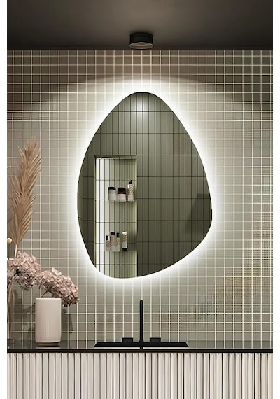 Fawdecor Led Üçgen Model Dekoratif Duvar Aynası 40 X 60 Beyaz