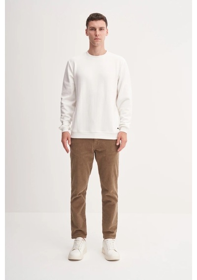 Cazador Premium Ince Desenli Jakar Viskon Karışımlı Regular Fit Sweatshirt Ekru 53520 Ekru
