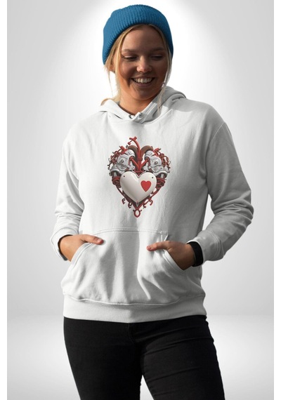 Robot Kalp Atardamar Kadın Erkek Beyaz Kapüşonlu Sweatshirt Hoodie Beyaz