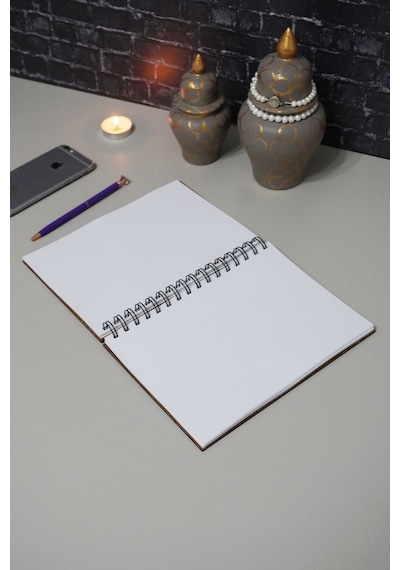 Elif Vav Ahşap Defter - Ajanda - A5 Spiralli Okul Defteri Ahşap Rengi Ceviz Notebook