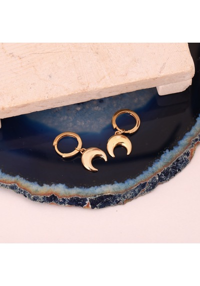 925 Ayar Mikron Altın Kaplama Sallantılı Ay Gümüş Küpe - E00263 Gold