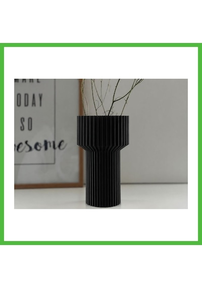 Vaveni 3d Baskı Modern Dekoratif Çiçek Vazosu - Minimal Silindir Tasarımlı Masaüstü Vazo, Ev Ve Ofis Dekoru-siyah Arz