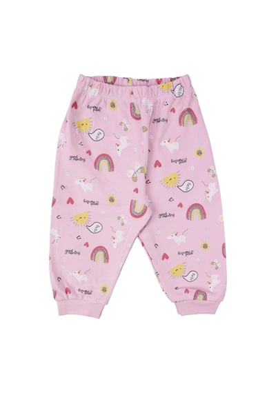 Bebegen Kız Bebek Pembe Renkli Güneş Gökkuşağı Desenli Çıtçıtlı Pijama Takımı Çok Renkli