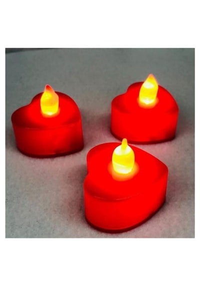 7 Adet Kırmızı Kalpli Ledli Mum, Tealight Mum Pilli, Led Işıklı, Kutlama, Doğum Günü, Kına, Düğün