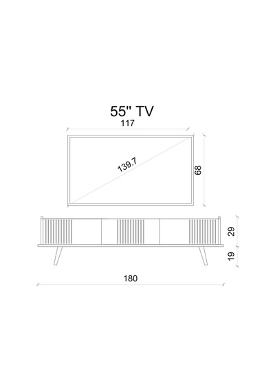 Spica Safir Meşe Rengi Mdf 3 Kapak Ahşap Ayaklı 180 Cm Tv Ünitesi