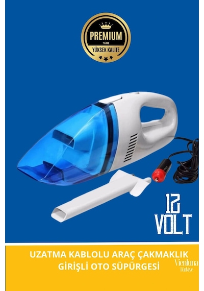 Premium Seri Dayanıklı 12v Uzatma Kablolu Yüksek Çekimli Araç Çakmaklık Girişli Oto Süpürgesi