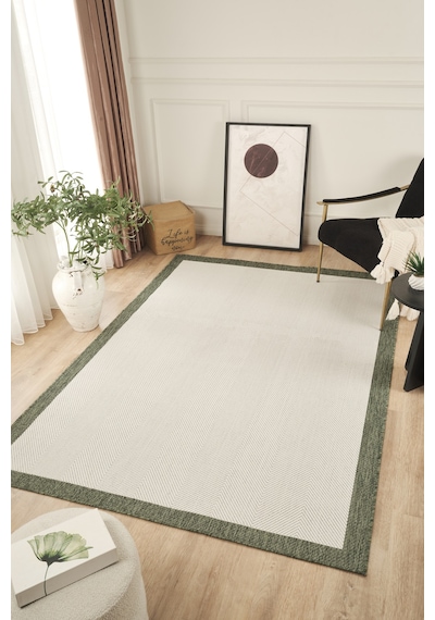 Sisalux 3090 Krem Yeşil Sisal Dokuma Jüt Kilim Hav Toz Vermez Halı Salon Mutfak Oturma Odası Halısı Krem - Yeşil