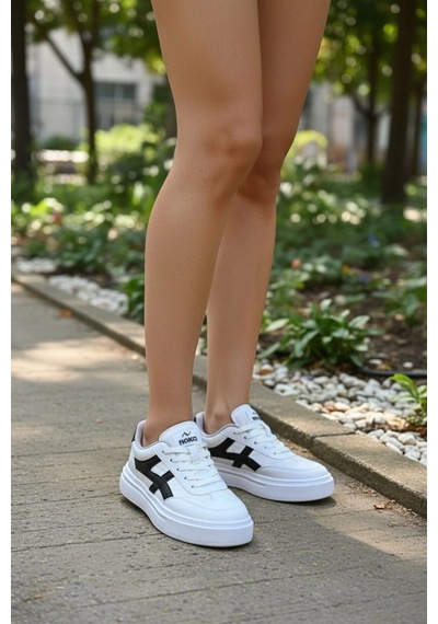 In Step Meengi Unisex Beyaz Siyah Detaylı Günlük Spor Ayakkabı - Sneaker