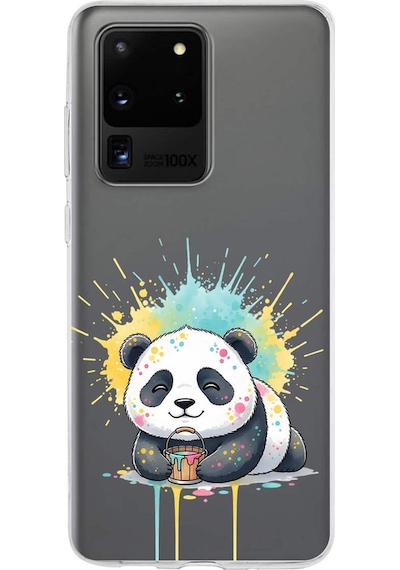 Samsung Galaxy S20 Ultra İle Uyumlu Splash Panda Tasarımlı Şeffaf Silikon Kılıf Şeffaf