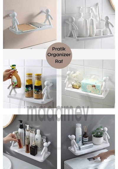 Madamev Kendinden Yapışkanlı Duvara Monte Craft Banyo Rafı Mutfak Organizeri 2'Li Çok Renkli