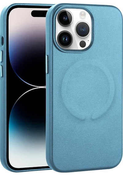 Apple Uyumlu iPhone 14 Pro Kılıf Pu Deri M-safe Wireless Şarj Özellikli Zore Derix Kapak Mavi