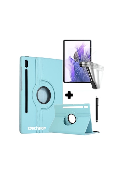 Samsung Galaxy Tab S7 Fe T737 T736 T733 T730 Kılıf 360 Dönen Kapaklı Standlı 3lü Set Kapaklı Kılıf