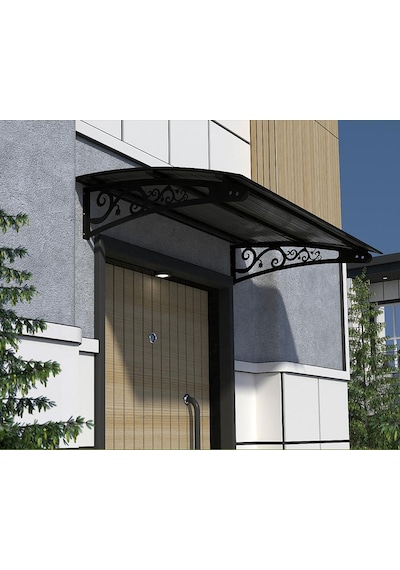 Metal Taşıyıcılı Kapı Üstü Pratik Sundurma Siyah - Siyah Levha 200 X 80 Md2