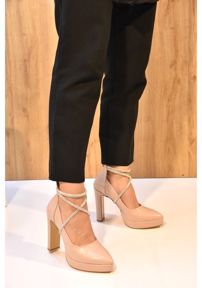 Park Moda Platformlu Topuklu Kadın Sivri Burun Stiletto Ayakkabı Ten Ten