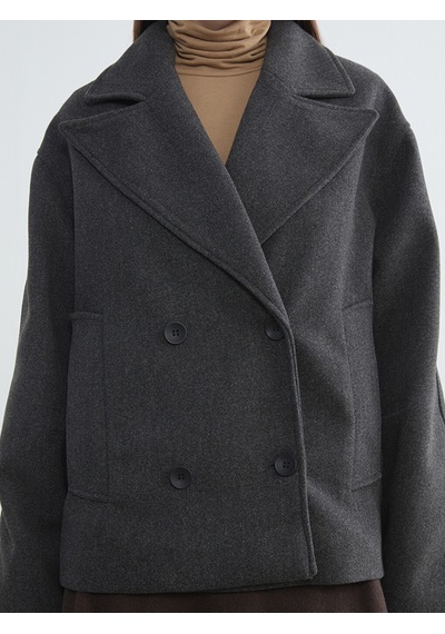Lcw Modest Antrasit Kruvaze Yaka Oversize Kadın Kaşe Kaban