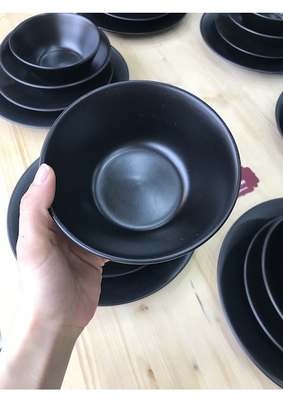Keramika Mat Siyah 30 Parça 6 Kişilik Yemek Kahvaltı Takımı