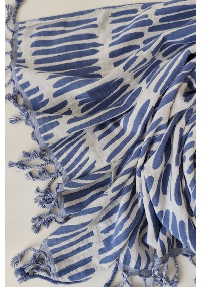 %100 Pamuk Çift Kat Müslin Peştemal - Jakarlı Plaj Havlusu- 90x170 Cm Indıgo Indigo