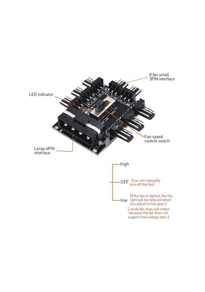 8 Port Fan Çoğaltıcı Hub Kartı IDE Güç Giriş Soketi Hız Kontrol