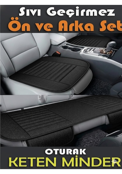 Terletmez Keten Oto Koltuk Minderi Seti Keten Koltuk Kılıfı Ön&arka Set 3 Parça Siyah