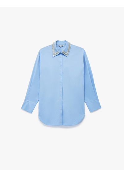 Koton Koton X Melis Ağazat - Uzun Kollu Yakası Taş Detaylı Oversize Poplin Gömlek Mavi 6wak60062ew Mavi Koton Koton X Melis Ağazat - Uzun Kollu Yakası Taş Detaylı Oversize Poplin Gömlek Mavi 6wak60062ew Mavi