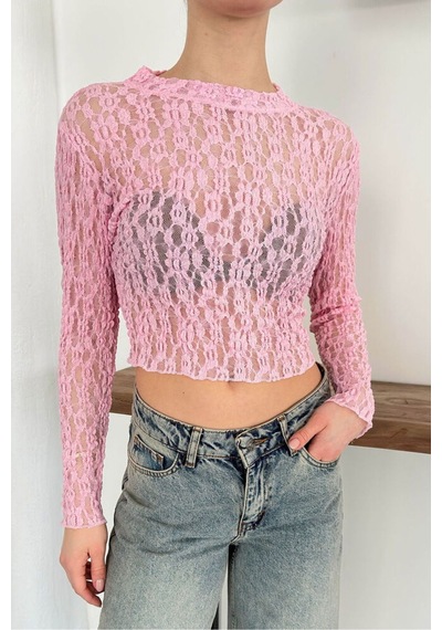 Verymoda Dantel Abiye Bluz F1886 Pembe