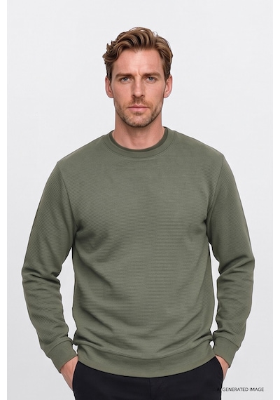 Ac&Co / Altınyıldız Classics  Erkek Hakı 2 İplik Sıcak Tutan Standart Fit Normal Kesim Bisiklet Yaka Sweatshirt Hakı Haki