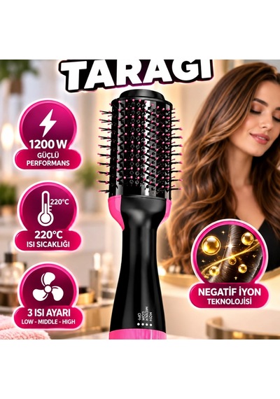 1200 W Fön Tarağı 220 C Isı, Negatif İyon Teknolojisi Ve 3 Isı Ayarı