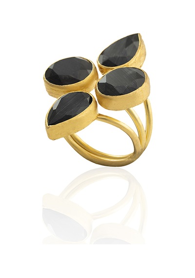 Kadir Jewellery 22 Ayar Altın Kaplama Zirkon Taşlı Kadın Vintage Yüzük Siyah 90069280
