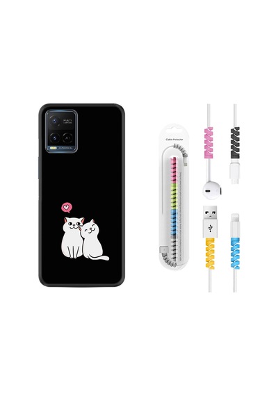 Vivo V21E Kılıf Kablo Koruyuculu Love Cats 1690