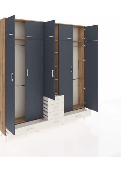 Arges Dolap 6 Raflı 6 Çekmeceli 4 Askılı 220x30x243 Çam-antrasit/aytaşı Antrasıt/aytası Arges Dolap 6 Raflı 6 Çekmeceli 4 Askılı 220x30x243 Çam-antrasit/aytaşı Antrasıt/aytası